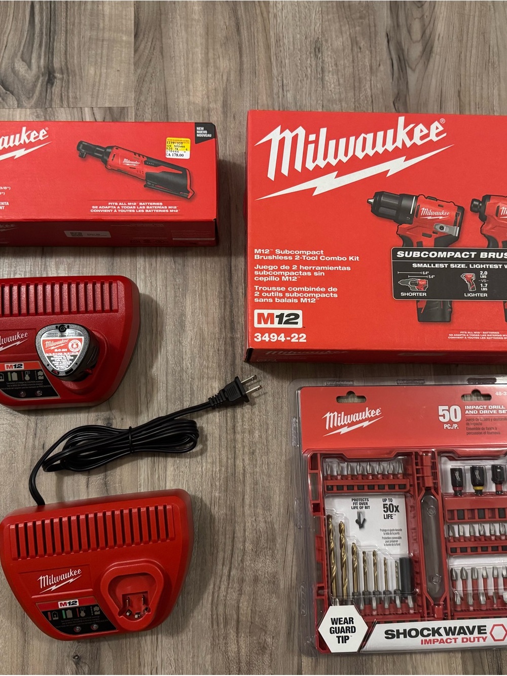 M12 Red Subcompact Brushless 2-Tool Combo Kit with 50-Piece Shockwave Set